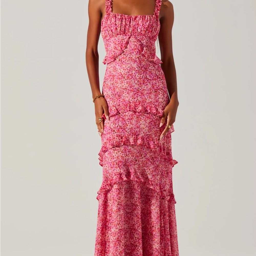 Astr Olina Floral Pink Ruffled Tiered Maxi Dress